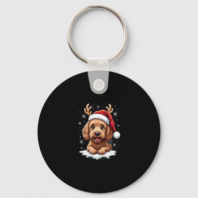 Llavero Christmas Goldendoodle Dog Reindeer Holiday Doodle (Anverso)