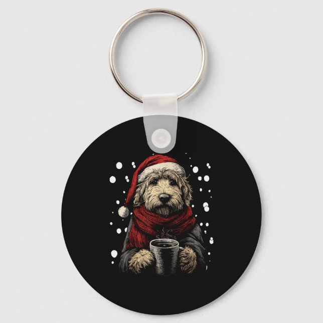 Llavero Christmas Goldendoodle Santa Hat Coffee Lover Funn (Anverso)