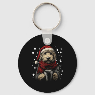 Llavero Christmas Goldendoodle Santa Hat Coffee Lover Funn