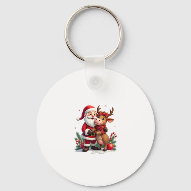 Llavero Christmas Highland Cow With Santa Scottish Vintage (Anverso)