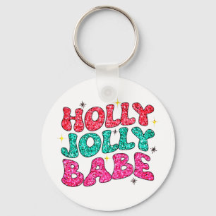 Llavero Christmas Holly Jolly Babe Modern Glitter Script