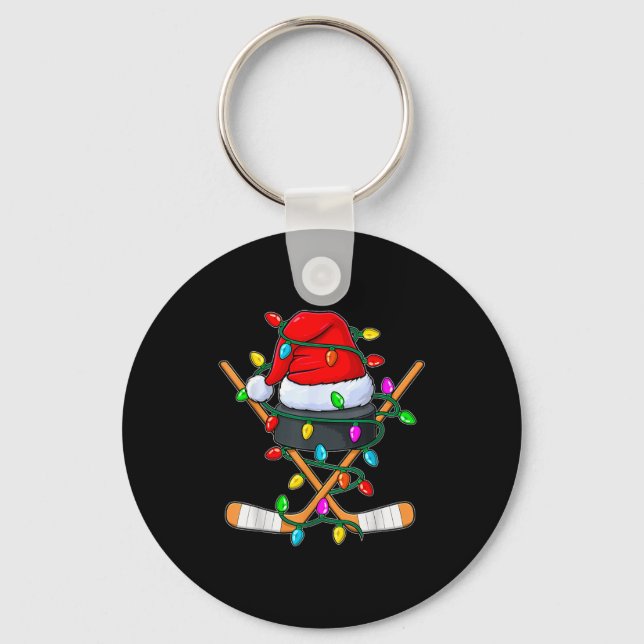Llavero Christmas Ice Hockey Player Santa Hat Xmas Men Boy (Anverso)