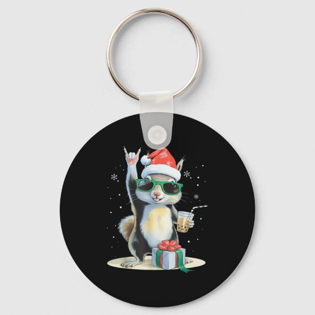 Llavero Christmas Kawaii Squirrel Bubble Tea Boba Squirrel (Anverso)