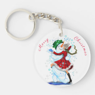 Llavero Christmas Keychain Snowman and Girl Dance