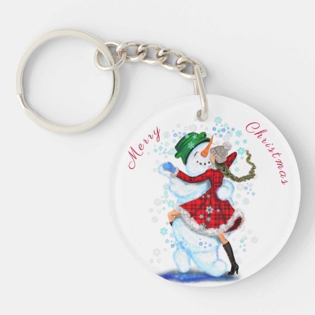 Llavero Christmas Keychain Snowman and Girl Dance (Frente)