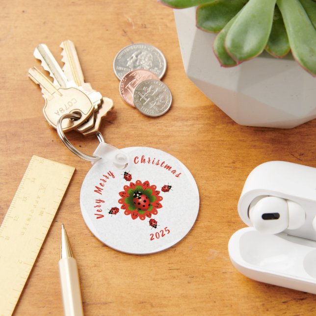Llavero Christmas Ladybug Red Green White Round (Escritorio )