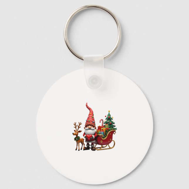 Llavero Christmas Light Gnome Santa Claus Riding Sleigh Hi (Anverso)