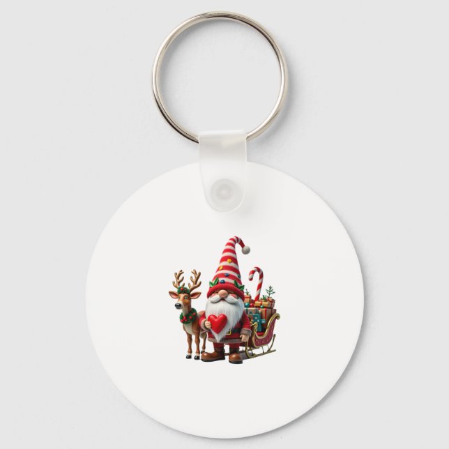 Llavero Christmas Light Gnome Santa Claus Riding Sleigh Hi (Anverso)
