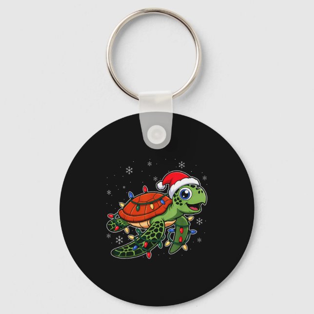 Llavero Christmas Lights Turtle Wearing Xmas Hat - Lover  (Anverso)