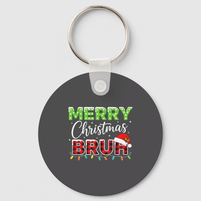 Llavero Christmas Merry Christmas Bruh Buffalo Plaid Santa (Anverso)