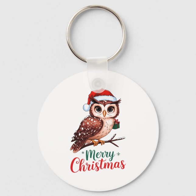 Llavero Christmas Owl Festive Design Merry Christmas  (Anverso)