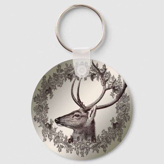 Llavero Christmas Party Floral Reindeer Golden Winter (Anverso)