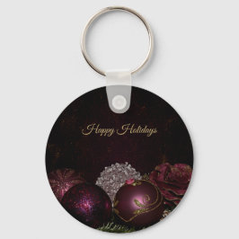 Llavero Christmas Party Pink Ornament Green Leaves Black