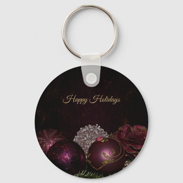 Llavero Christmas Party Pink Ornament Green Leaves Black (Anverso)