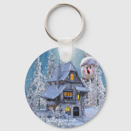 Llavero Christmas Party Winter White Snowman Blue Rustic