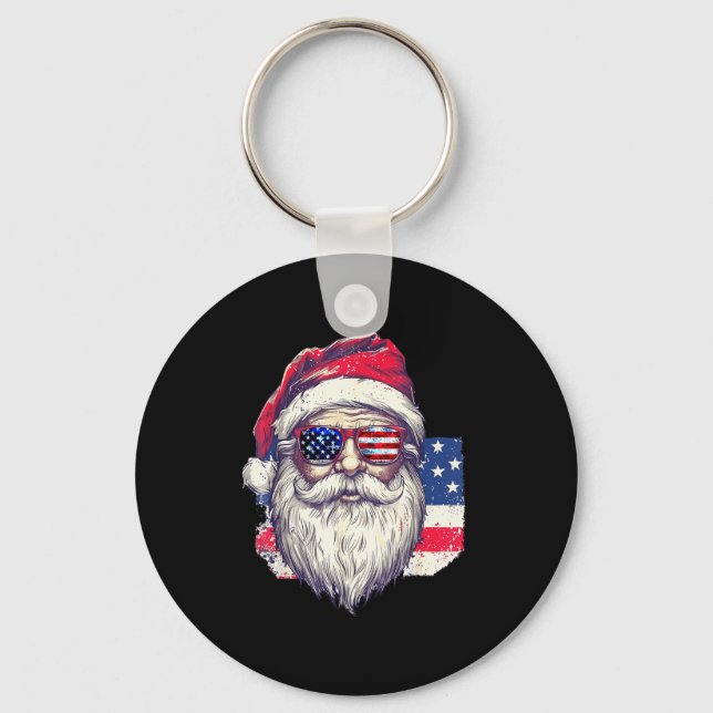 Llavero Christmas Santa Claus Patriotic Usa Sungles In Jul (Anverso)