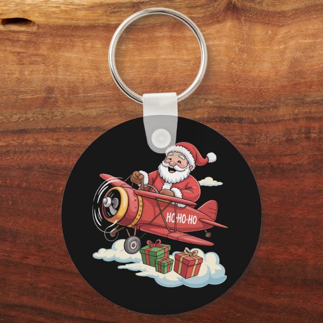 Llavero Christmas Santa Claus Pilot Flying Airplane Gift (Anverso)
