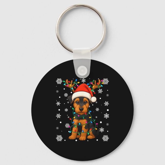 Llavero Christmas Santa Hat Reindeer Airedale Terrier Love (Anverso)