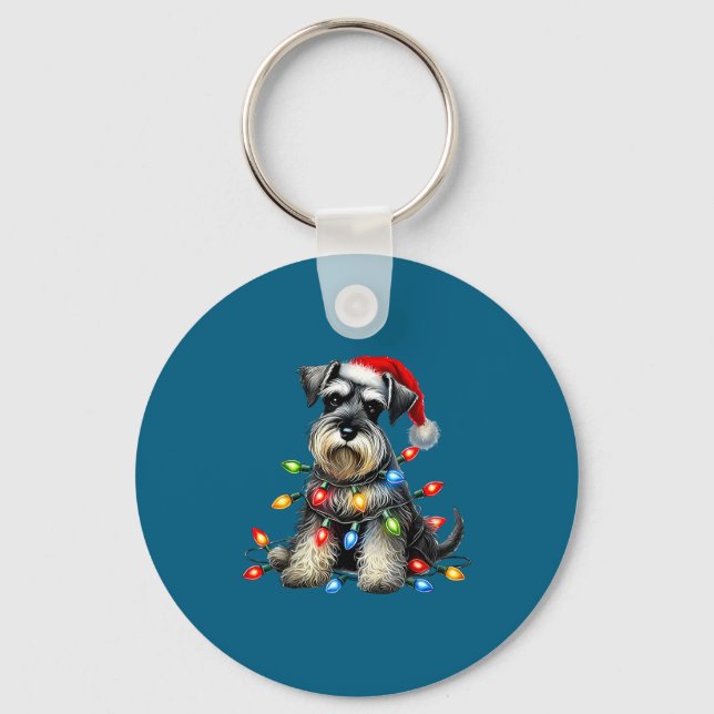 Llavero Christmas Schnauzer Dog Santa Hat Xmas Light Holid (Anverso)