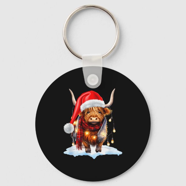 Llavero Christmas Scottish Highland Cow Wrapped In Christm (Anverso)