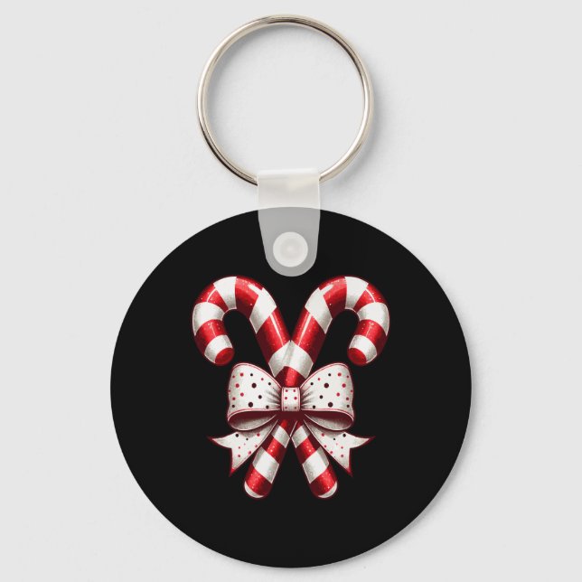 Llavero Christmas Season Cute Candy Cane Retro Coquette Bo (Anverso)