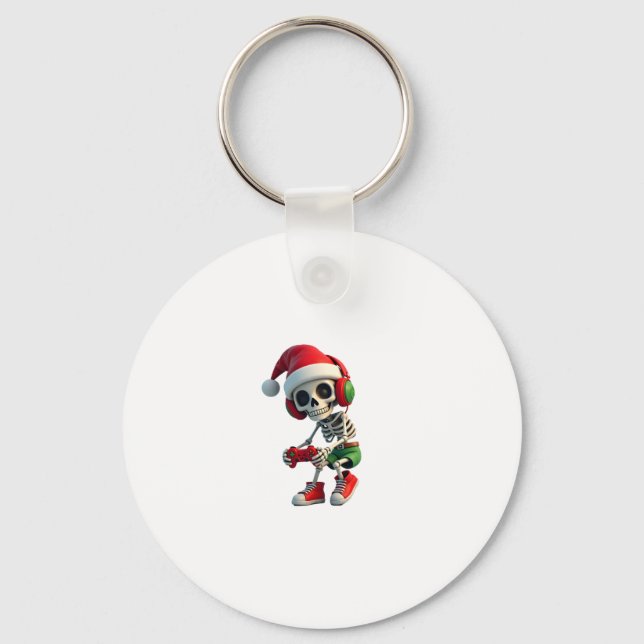 Llavero Christmas skeleton Gamer Pajamas xmas skull gaming (Anverso)