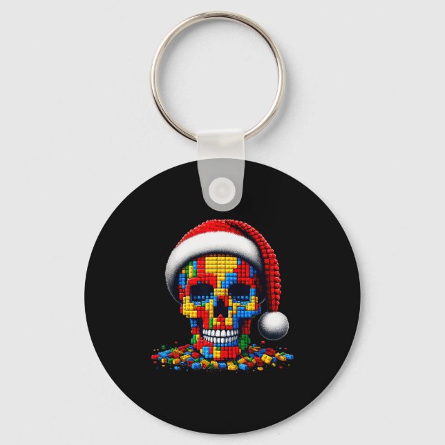 Llavero Christmas Skull Santa Hat Block Bricks Master Buil (Anverso)