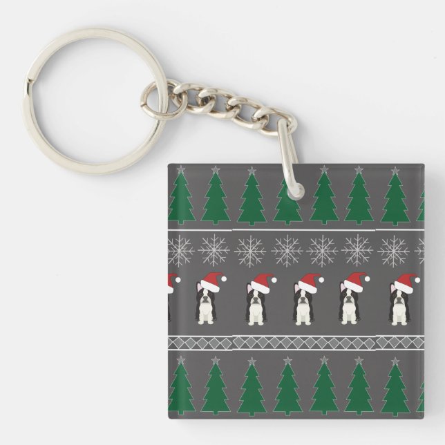 Llavero Christmas Snowflakes, Santa Dog, Tree (Frente)