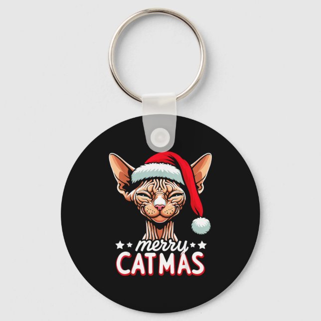 Llavero Christmas Sphynx Cat Merry Catmas Santa Hat Xmas  (Anverso)