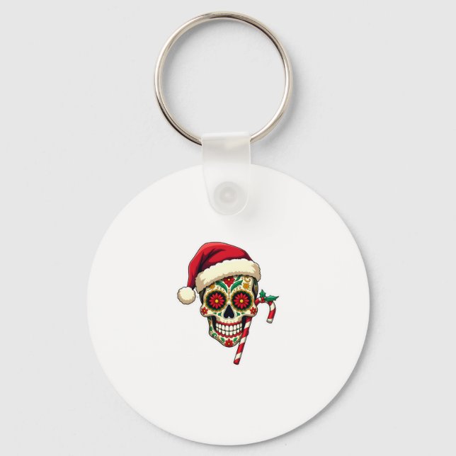 Llavero Christmas Sugar Skull Santa Hat Day Of The Dead Xm (Anverso)