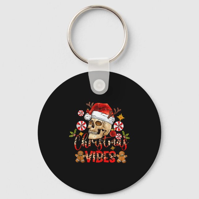 Llavero Christmas Vibes Skull Santa Hat Christmas Skeleton (Anverso)