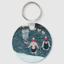 Christmas wild swimming in Santa woolly hats
