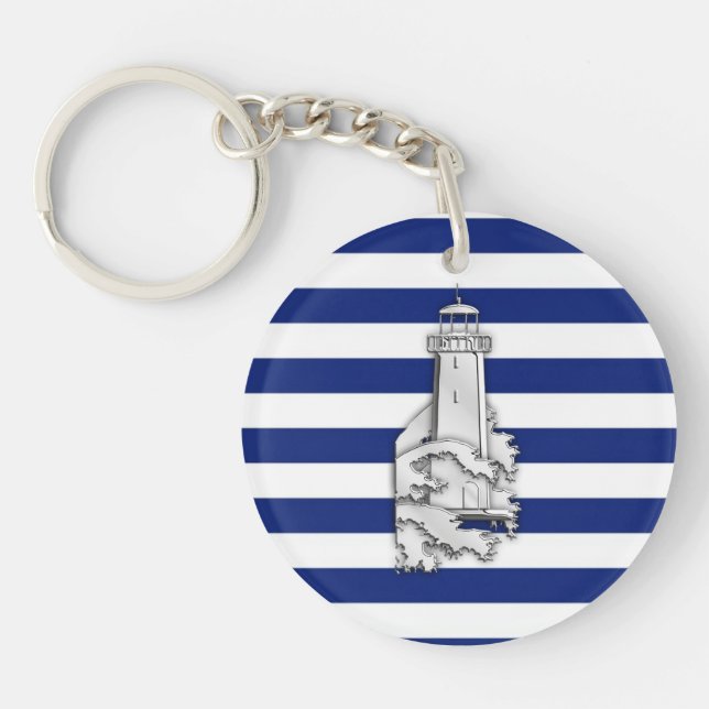 Llavero Chrome Like Lighthouse on Nautical Stripes (Frente)