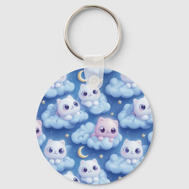 Llavero "Chubby Kawaii Gats and Clouds 3D Seamless Pattern (Anverso)