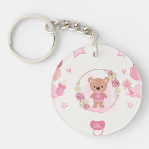 Llavero Chupete de osito rosa para baby shower 