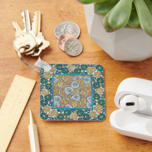 Llavero ciclamen azul arte nuevo flor botánica