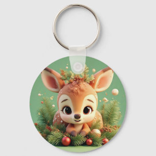 Llavero Ciervo de dibujos animados adorable en una Navidad