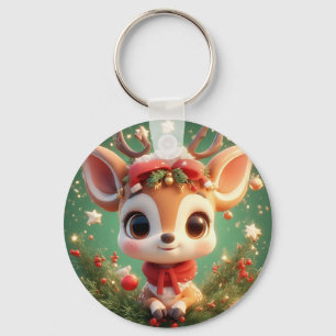Llavero Ciervo de dibujos animados adorable en una Navidad