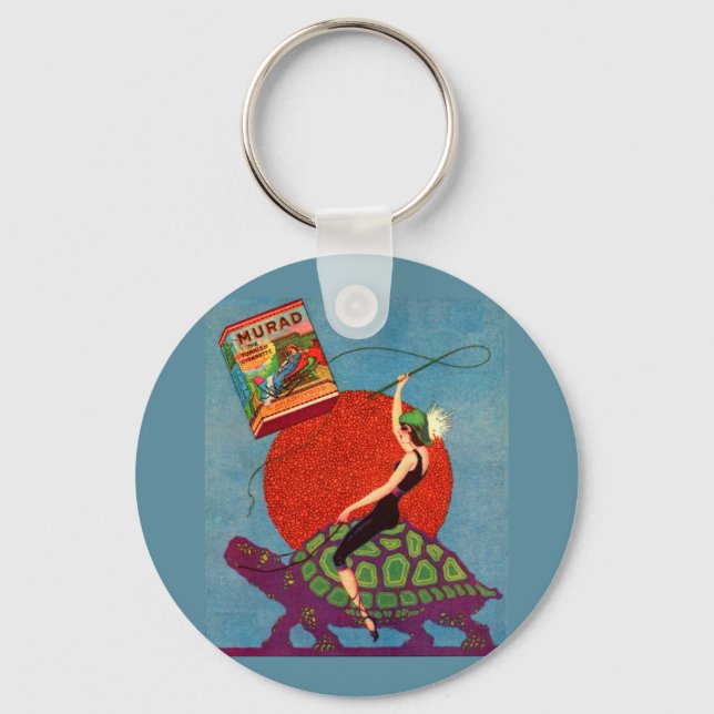 Llavero Cigarrillos de Murad dama montando tortuga gigante (Anverso)