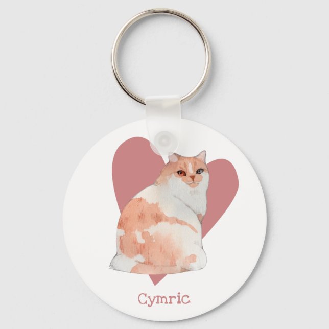 Llavero Címico Gato Acuarela Kitty Corazón Rosa (Anverso)
