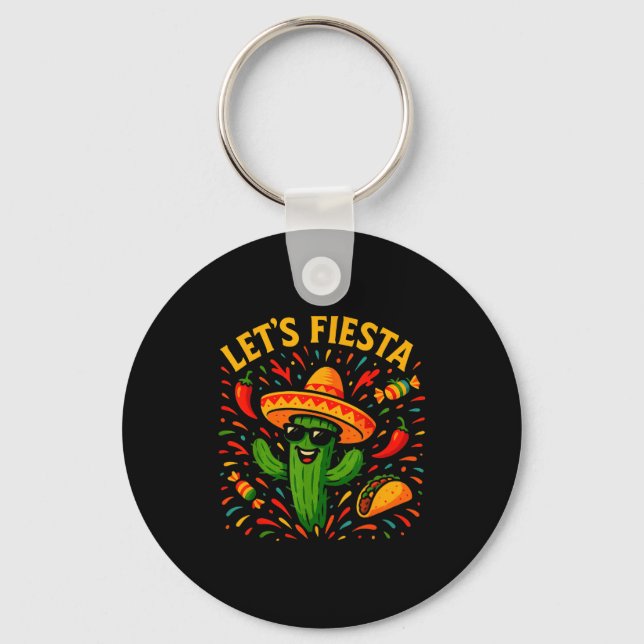Llavero Cinco de mayo fiesta mexicana de cactus divertida  (Anverso)