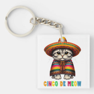 Llavero Cinco De Mayo Funny Gato Mexicano Sombrero Meow