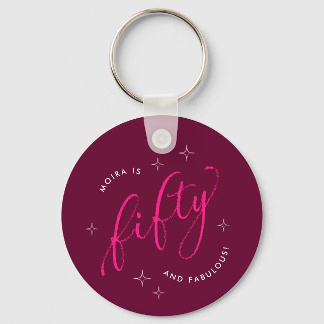 Llavero Cincuenta y fabuloso Pink Moderno 50 cumpleaños (Anverso)