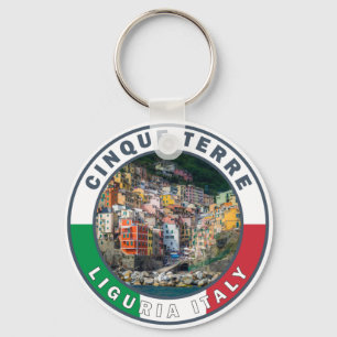 Llavero Cinque Terre Italia Watercolor Vintage Circle