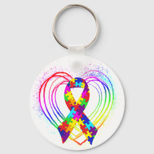 Llavero Cinta de autismo en el corazón: