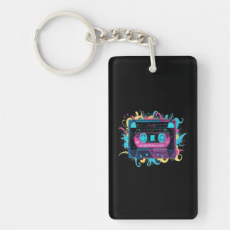 Llavero Cinta de Cassette Retro Neon con Splash Vibrante