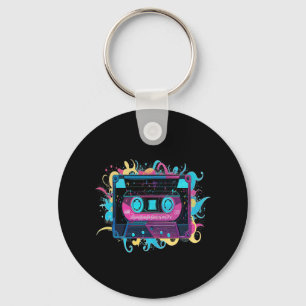 Llavero Cinta de Cassette Retro Neon con Splash Vibrante