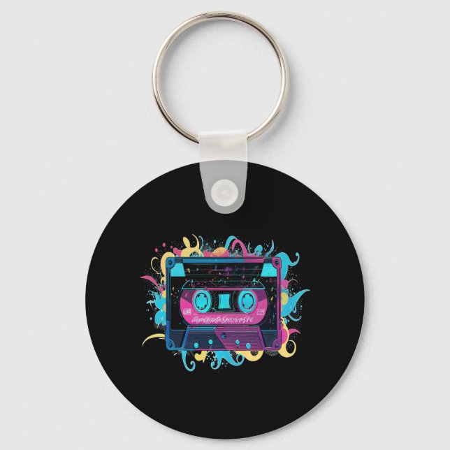 Llavero Cinta de Cassette Retro Neon con Splash Vibrante (Anverso)