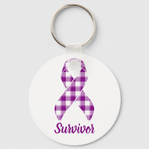 Llavero Cinta de Cuadros Morada Superviviente de Cáncer de