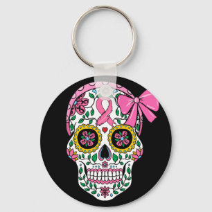 Llavero Cinta rosa de cráneo de azúcar Calavera Cáncer de 